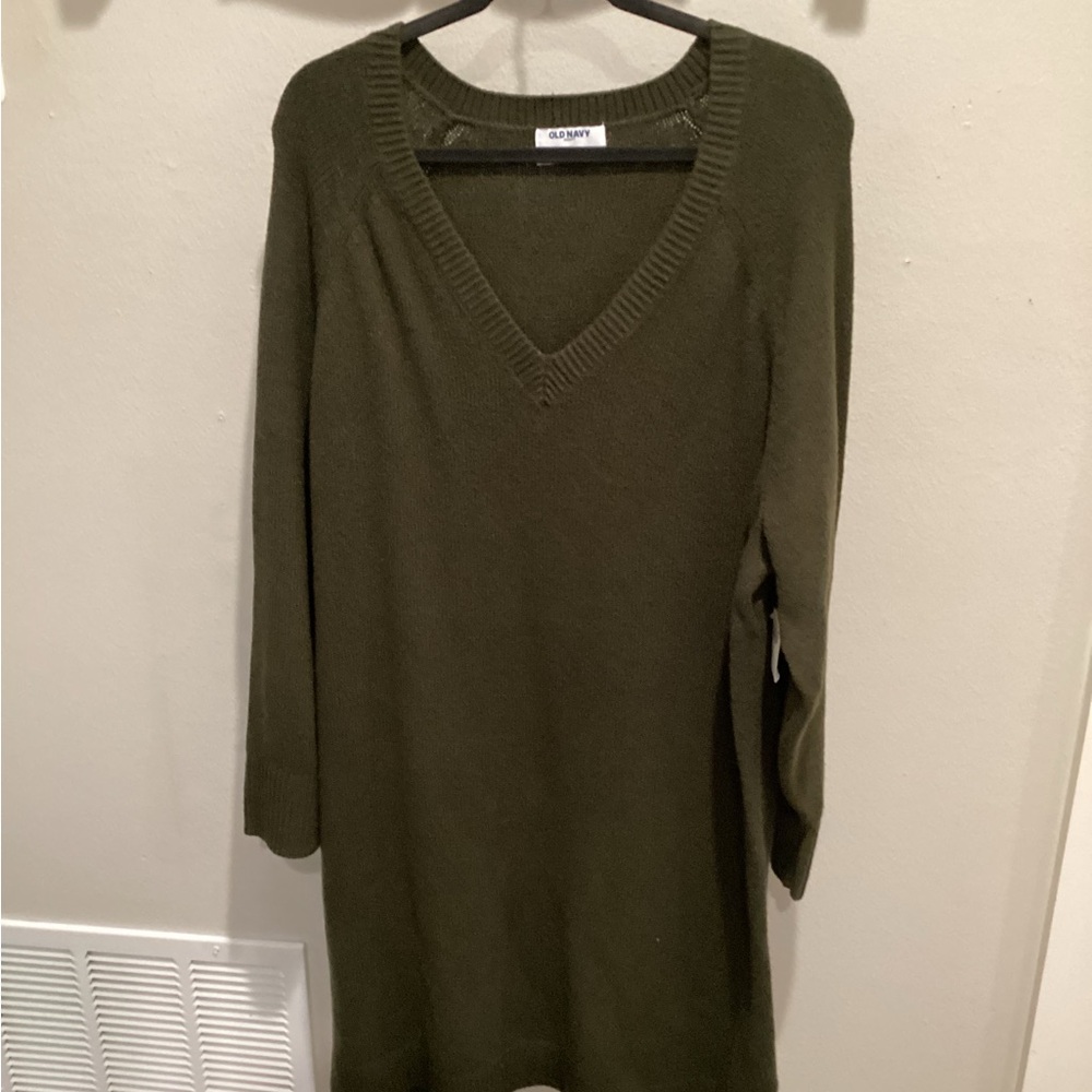 NWT - Old Navy - Deep Olive Green Knit V-Neck Sweater Dress - Sz XXL!!